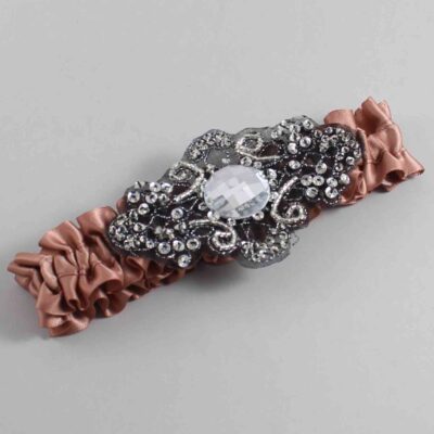 Pecan Brown Satin with Black Wedding Garter / Brown Wedding Garters / Bijou # (779-779)-01-A02-Black