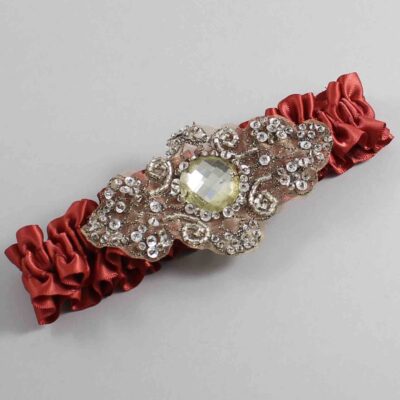 Rust Satin with Brown Wedding Garter / Orange Wedding Garters / Bijou # (780-780)-01-A01-Antique