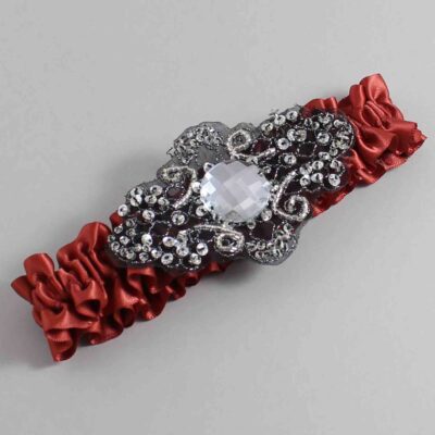 Rust Satin with Black Wedding Garter / Orange Wedding Garters / Bijou # (780-780)-01-A02-Black