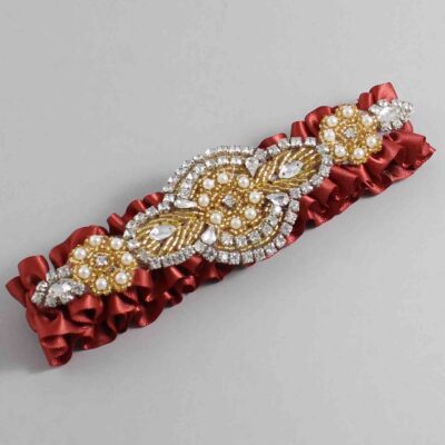 Rust Satin with Gold Wedding Garter / Orange Wedding Garters / Charlotte # (780-780)-01-A05-Gold