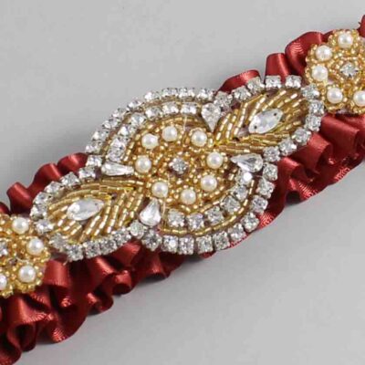 Rust Satin with Gold Wedding Garter / Orange Wedding Garters / Charlotte # (780-780)-01-A05-Gold
