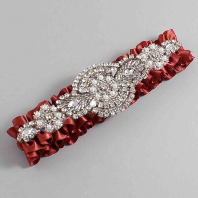 Rust Satin Wedding Garter / Solid Orange Wedding Garters / Charlotte # (780-780)-01-A06-Silver