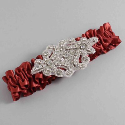Rust Satin Wedding Garter / Solid Orange Wedding Garters / Heather # (780-780)-01-A07-Silver