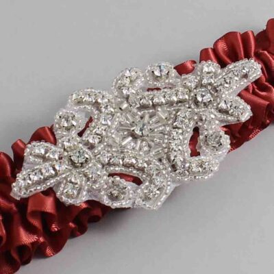 Rust Satin Wedding Garter / Solid Orange Wedding Garters / Heather # (780-780)-01-A07-Silver