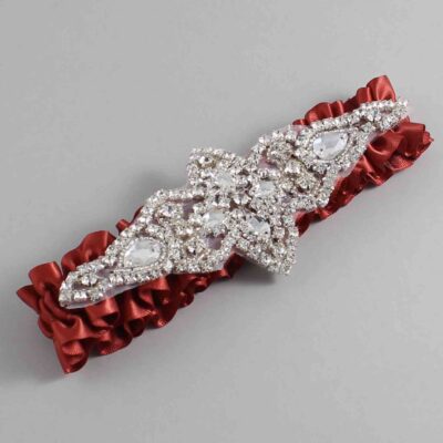 Rust Satin Wedding Garter / Solid Orange Wedding Garters / Lorine # (780-780)-01-A09-Silver