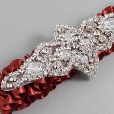 Rust Satin Wedding Garter / Solid Orange Wedding Garters / Lorine # (780-780)-01-A09-Silver