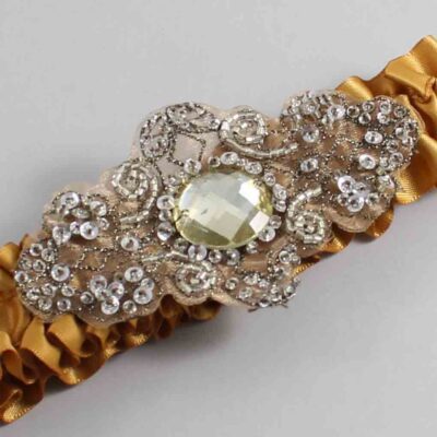 Topaz with Brown Wedding Garter / Gold Wedding Garters / Bijou # (783-783)-01-A01-Antique