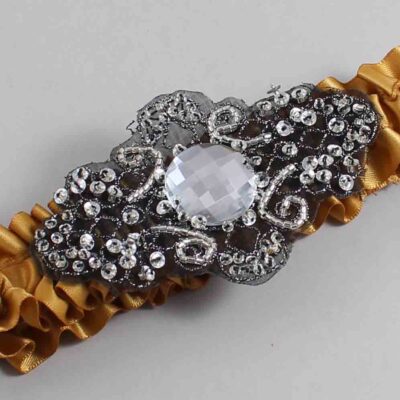 Topaz with Black Wedding Garter / Gold Wedding Garters / Bijou # (783-783)-01-A02-Black