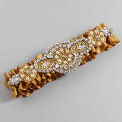 Topaz with Gold Wedding Garter / Gold Wedding Garters / Charlotte # (783-783)-01-A05-Gold