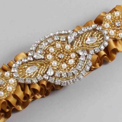 Topaz with Gold Wedding Garter / Gold Wedding Garters / Charlotte # (783-783)-01-A05-Gold