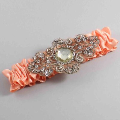 Peach Satin with Brown Wedding Garter / Orange Wedding Garters / Bijou # (805-805)-01-A01-Antique