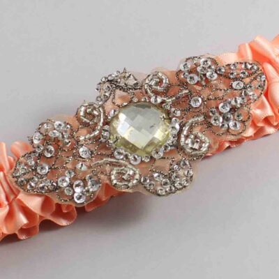 Peach Satin with Brown Wedding Garter / Orange Wedding Garters / Bijou # (805-805)-01-A01-Antique