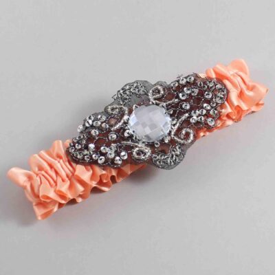 Peach Satin with Black Wedding Garter / Orange Wedding Garters / Bijou # (805-805)-01-A02-Black