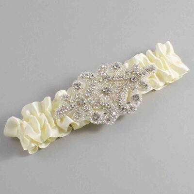 Cosmic Latte Satin Wedding Garter / Solid Ivory Wedding Garters / Heather # (810-810)-01-A07-Silver
