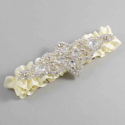 Cosmic Latte Satin Wedding Garter / Solid Ivory Wedding Garters / Lorine # (810-810)-01-A09-Silver
