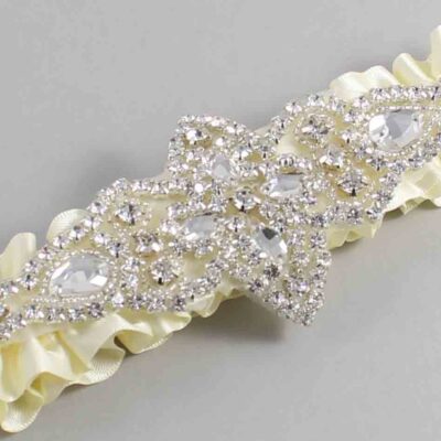 Cosmic Latte Satin Wedding Garter / Solid Ivory Wedding Garters / Lorine # (810-810)-01-A09-Silver