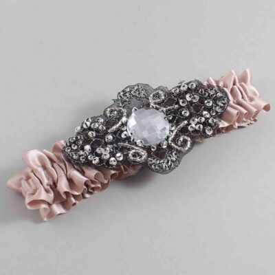 Vanilla Satin with Black Wedding Garter / Brown Wedding Garters / Bijou # (813-813)-01-A02-Black