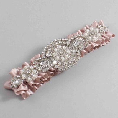 Vanilla Satin Wedding Garter / Solid Brown Wedding Garters / Charlotte # (813-813)-01-A06-Silver