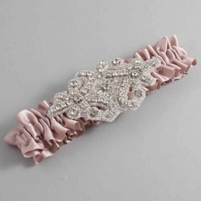 Vanilla Satin Wedding Garter / Solid Brown Wedding Garters / Heather # (813-813)-01-A07-Silver