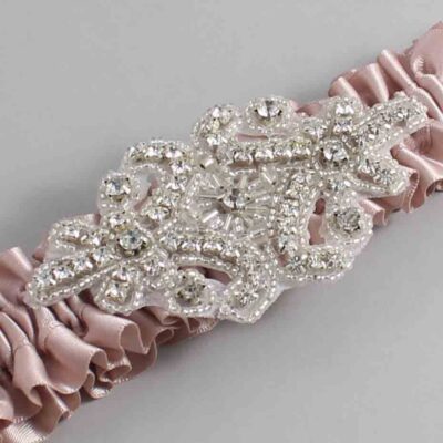 Vanilla Satin Wedding Garter / Solid Brown Wedding Garters / Heather # (813-813)-01-A07-Silver