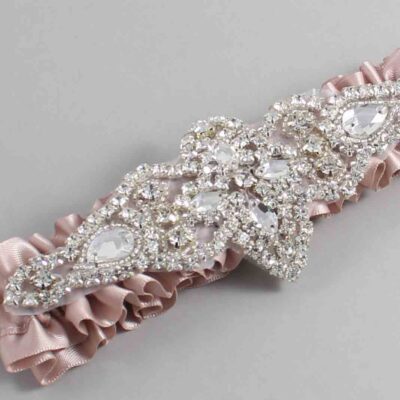 Vanilla Satin Wedding Garter / Solid Brown Wedding Garters / Lorine # (813-813)-01-A09-Silver