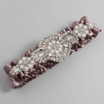 Ginger Snap Satin Wedding Garter / Solid Brown Wedding Garters / Charlotte # (814-814)-01-A06-Silver