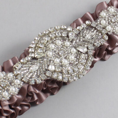 Ginger Snap Satin Wedding Garter / Solid Brown Wedding Garters / Charlotte # (814-814)-01-A06-Silver