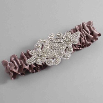 Ginger Snap Satin Wedding Garter / Solid Brown Wedding Garters / Heather # (814-814)-01-A07-Silver