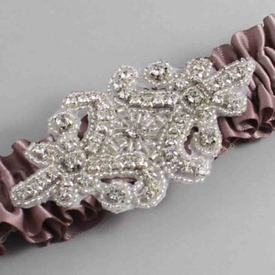 Ginger Snap Satin Wedding Garter / Solid Brown Wedding Garters / Heather # (814-814)-01-A07-Silver