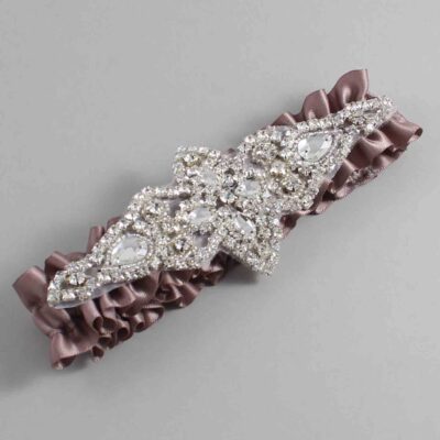 Ginger Snap Satin Wedding Garter / Solid Brown Wedding Garters / Lorine # (814-814)-01-A09-Silver
