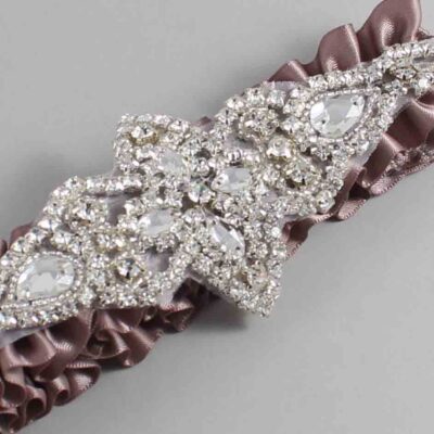 Ginger Snap Satin Wedding Garter / Solid Brown Wedding Garters / Lorine # (814-814)-01-A09-Silver