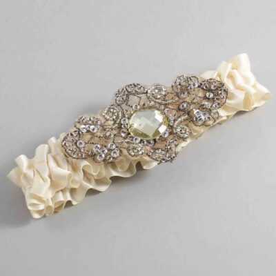 Beige Satin with Brown Wedding Garter / Ivory Wedding Garters / Bijou # (815-815)-01-A01-Antique
