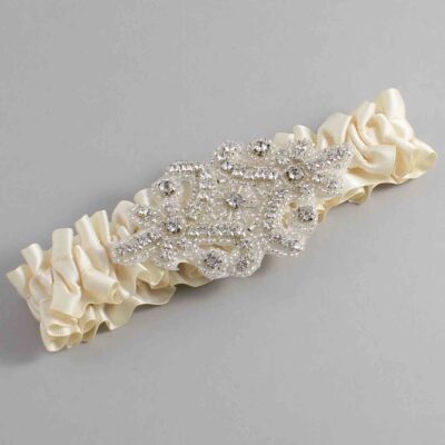 Beige Satin Wedding Garter / Solid Ivory Wedding Garters / Heather # (815-815)-01-A07-Silver