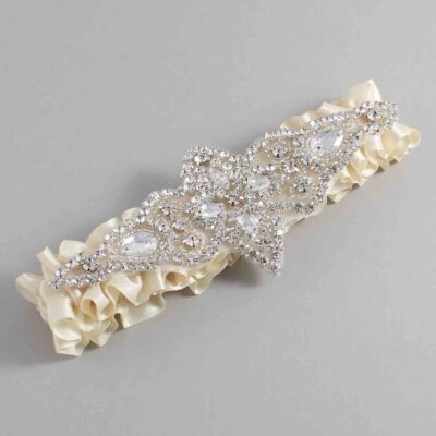 Beige Satin Wedding Garter / Solid Ivory Wedding Garters / Lorine # (815-815)-01-A09-Silver