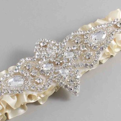 Beige Satin Wedding Garter / Solid Ivory Wedding Garters / Lorine # (815-815)-01-A09-Silver