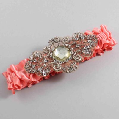 Woodrose Satin with Brown Wedding Garter / Orange Wedding Garters / Bijou # (816-816)-01-A01-Antique