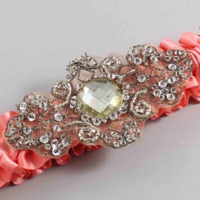 Woodrose Satin with Brown Wedding Garter / Orange Wedding Garters / Bijou # (816-816)-01-A01-Antique