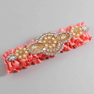 Woodrose Satin with Gold Wedding Garter / Orange Wedding Garters / Charlotte # (816-816)-01-A05-Gold