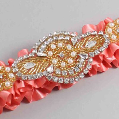 Woodrose Satin with Gold Wedding Garter / Orange Wedding Garters / Charlotte # (816-816)-01-A05-Gold