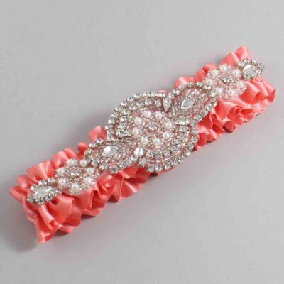 Woodrose Satin Wedding Garter / Solid Orange Wedding Garters / Charlotte # (816-816)-01-A06-Silver