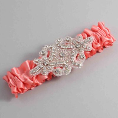 Woodrose Satin Wedding Garter / Solid Orange Wedding Garters / Heather # (816-816)-01-A07-Silver