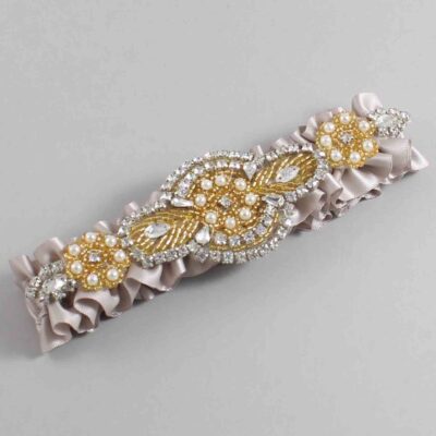 Carmandy Satin with Gold Wedding Garter / Brown Wedding Garters / Charlotte # (818-818)-01-A05-Gold