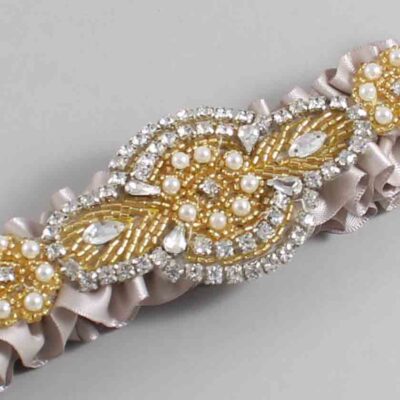 Carmandy Satin with Gold Wedding Garter / Brown Wedding Garters / Charlotte # (818-818)-01-A05-Gold