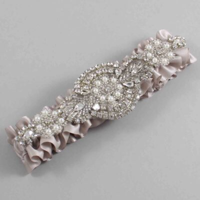 Carmandy Satin Wedding Garter / Solid Brown Wedding Garters / Charlotte # (818-818)-01-A06-Silver