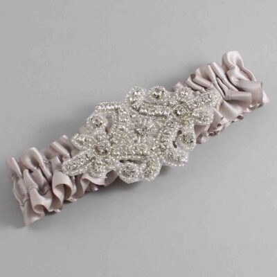 Carmandy Satin Wedding Garter / Solid Brown Wedding Garters / Heather # (818-818)-01-A07-Silver