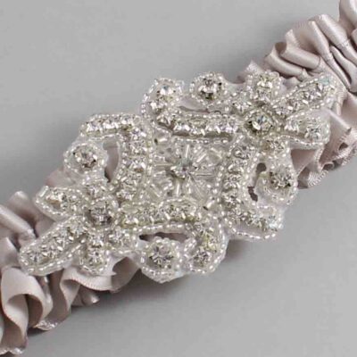 Carmandy Satin Wedding Garter / Solid Brown Wedding Garters / Heather # (818-818)-01-A07-Silver