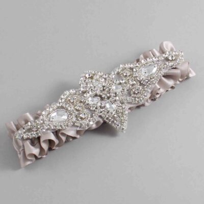 Carmandy Satin Wedding Garter / Solid Brown Wedding Garters / Lorine # (818-818)-01-A09-Silver