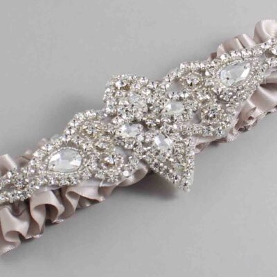 Carmandy Satin Wedding Garter / Solid Brown Wedding Garters / Lorine # (818-818)-01-A09-Silver