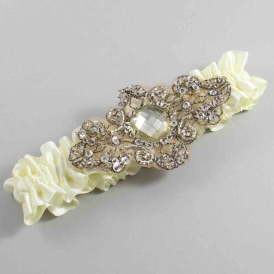 Candlelight Satin with Brown Wedding Garter / Ivory Wedding Garters / Bijou # (820-820)-01-A01-Antique