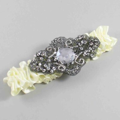 Candlelight Satin with Black Wedding Garter / Ivory Wedding Garters / Bijou # (820-820)-01-A02-Black